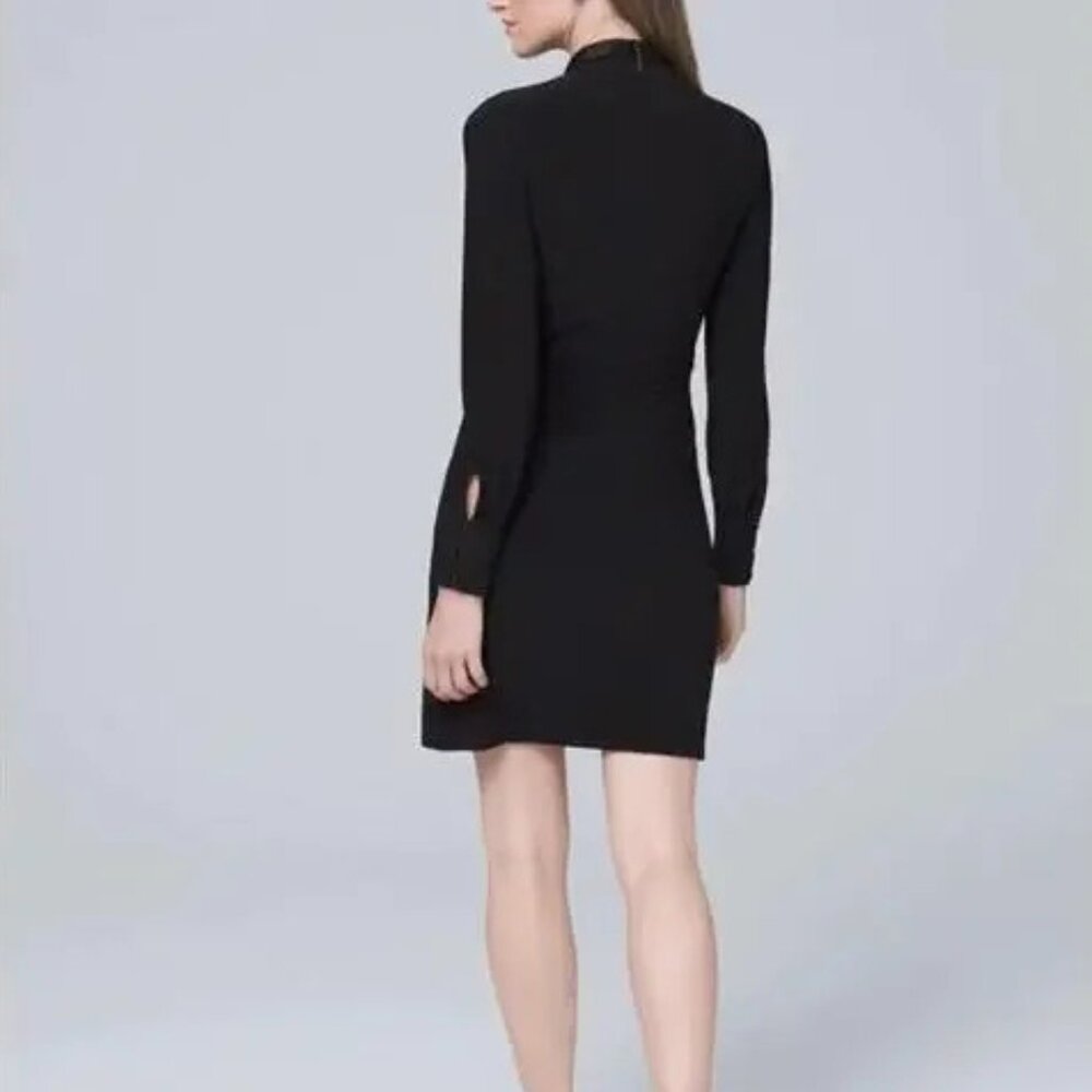 White House Black Market WHBM Tie Neck Shift Dress Black Long Sleeve XXS NWT - Picture 3 of 7